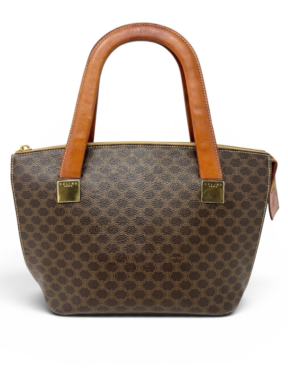 Vintage Céline Macadam Triomphe Monogram Tote Bag Brown Tan Leather 1990s